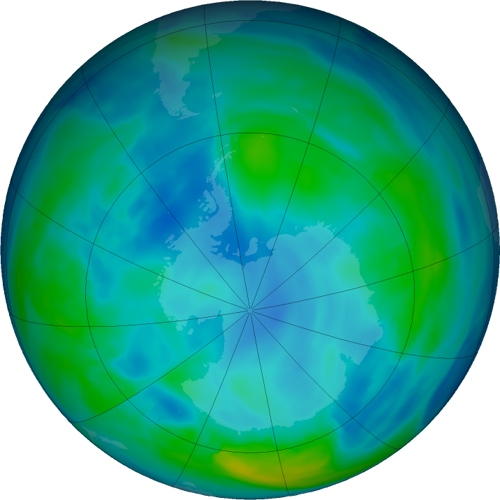 Antarctic ozone map for 22 May 2019